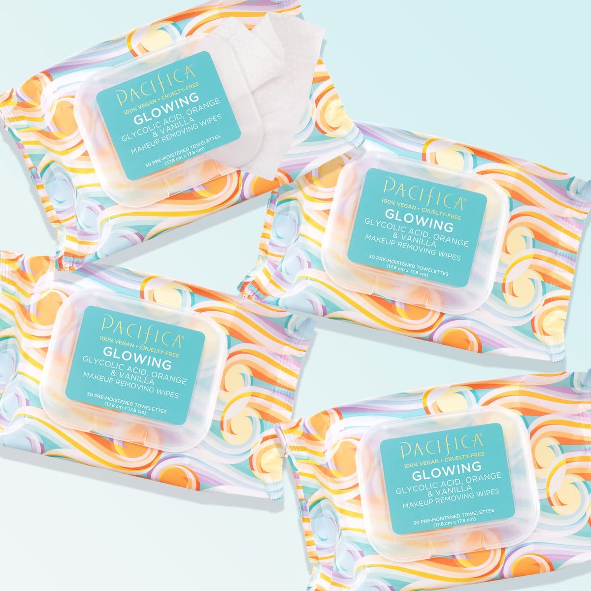 Close-up of Pacifica wipe texture showing soft plant-fiber cloth for gentle cleansing
