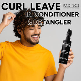 Pacinos being applied to damp hair showing detangling slip and reduced breakage