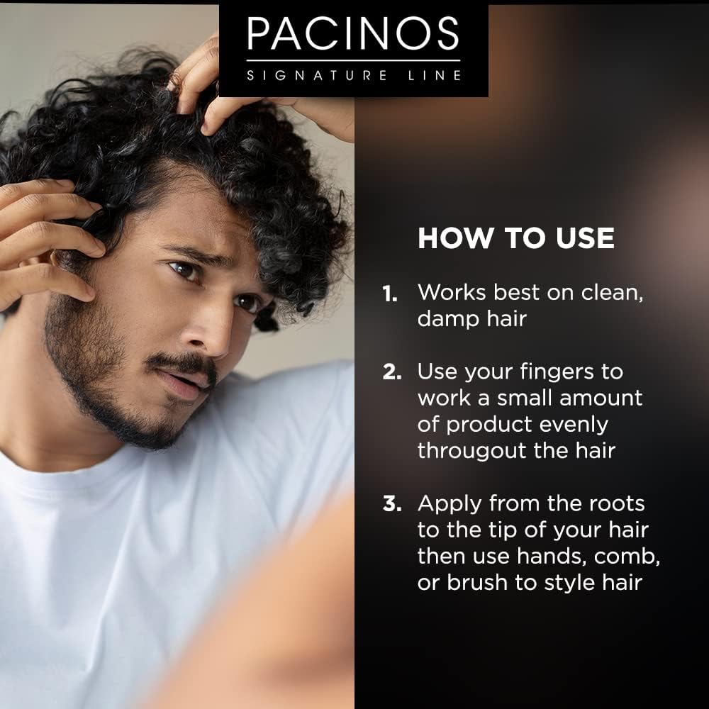 Pacinos before and after showing improved curl definition and shine