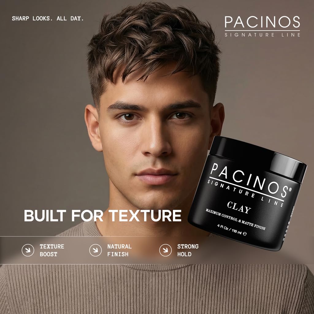 Pacinos close-up of clay texture highlighting matte, non-greasy finish