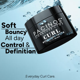 Close-up of Pacinos curl hydrating cream label highlighting ingredients and usage instructions