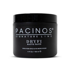 pacinos DRYFI front jar showing clean matte packaging and product size benefit