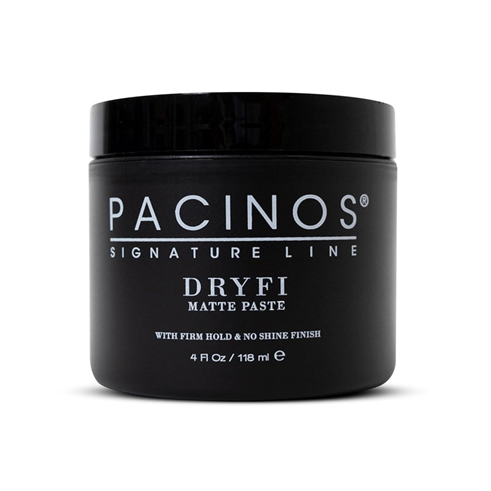 pacinos DRYFI front jar showing clean matte packaging and product size benefit