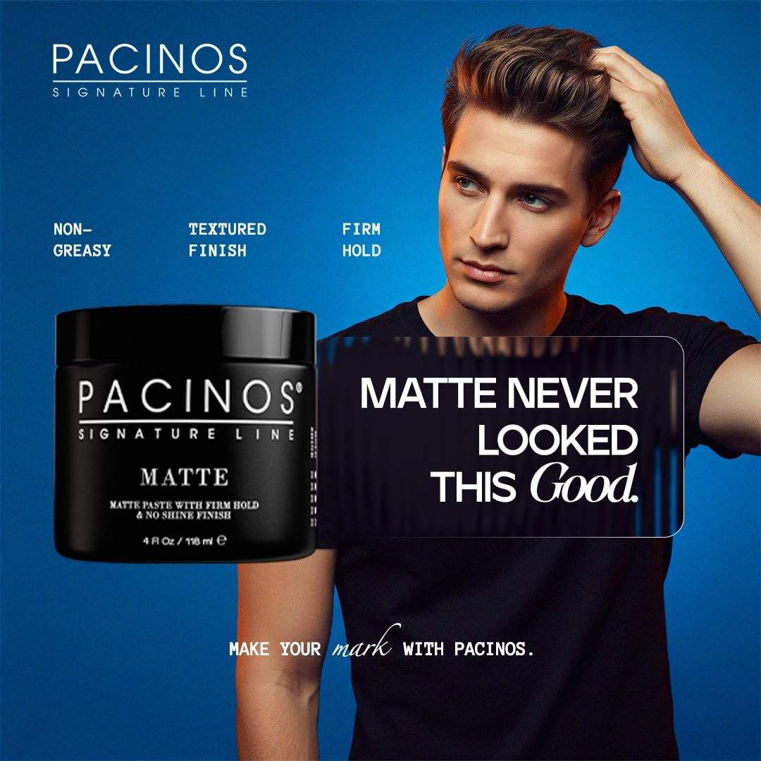 pacinos DRYFI styled hair side profile showing matte finish and textured definition benefit