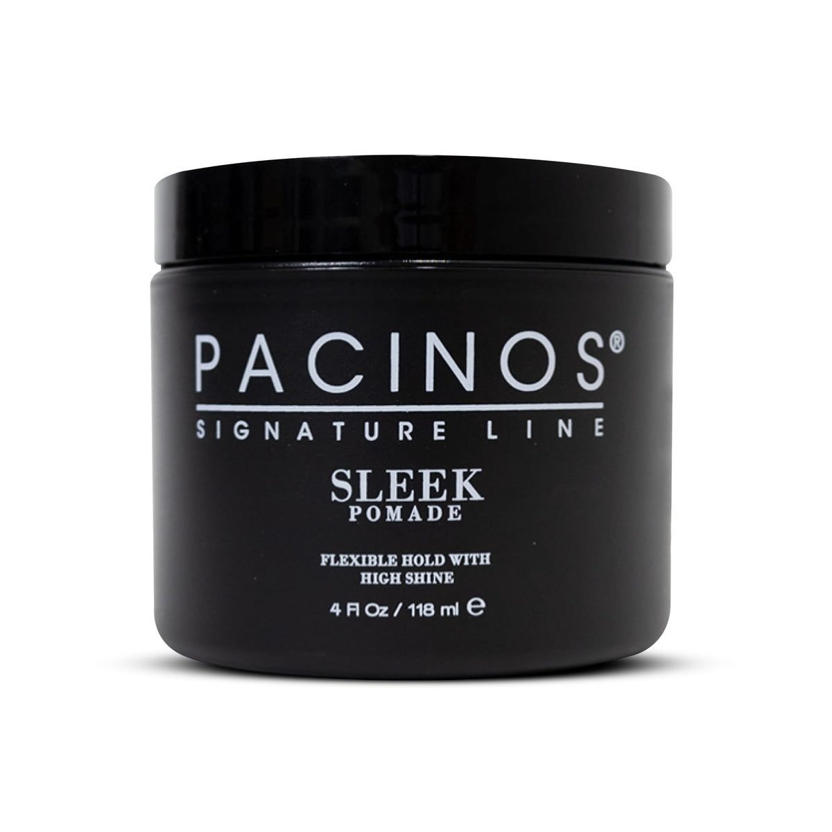 Pacinos jar front view showing label and sleek high-shine benefit