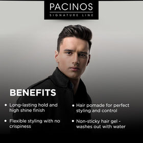 Pacinos pomade texture close-up revealing smooth spreadable consistency