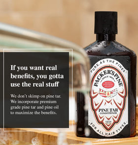 Packer's Pine label close-up revealing product name and ingredient emphasis, aids recognition
