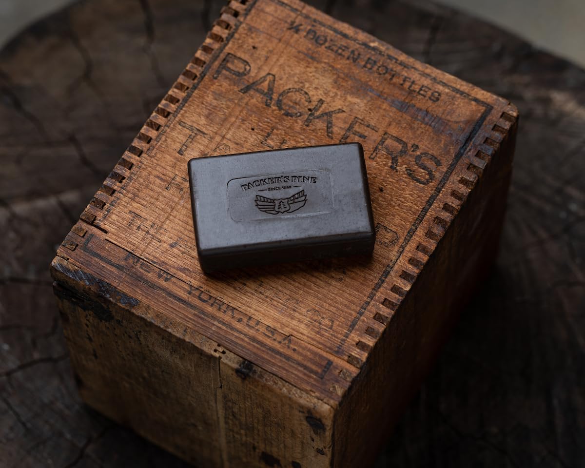 Packer's Pine lather on skin demonstrating creamy foam and cleansing