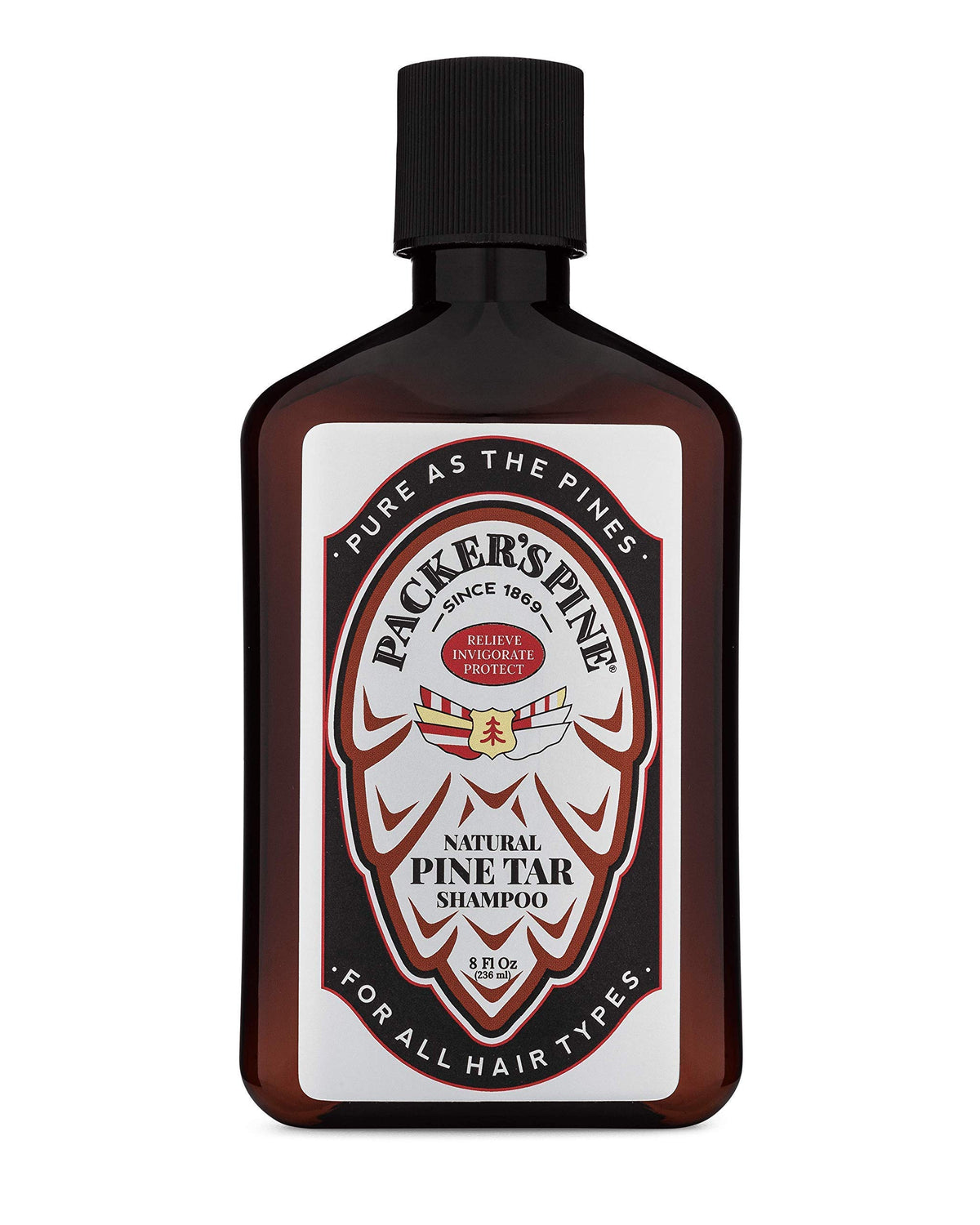 Packer's Pine front packaging showing bottle and branding, highlights premium formula