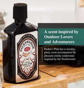 Packer's Pine label closeup showing natural ingredients and transparency of formulation