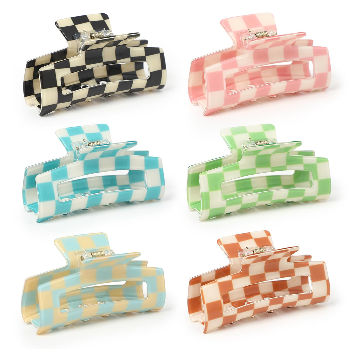 paderison front view of six checkered clips showing colorful assortment and styling options