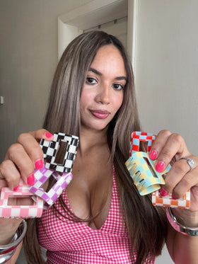 Paderison pink-white and black-white clips paired to mix-and-match outfits