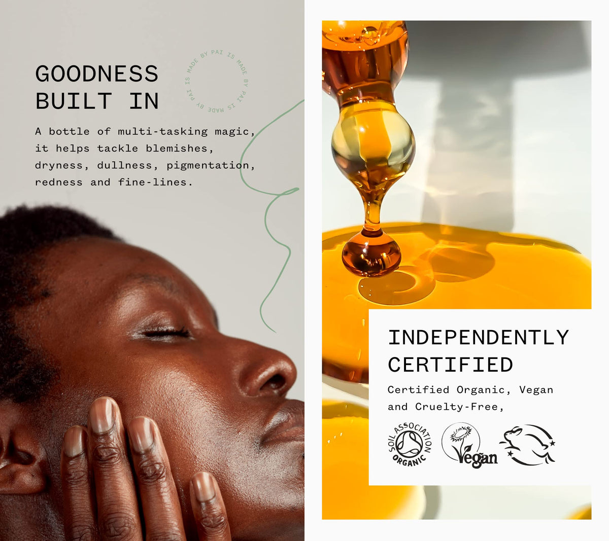 PAI SKINCARE rosehip oil illustrated before and after texture improvement