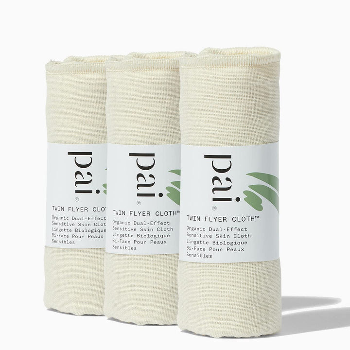 Pai Skincare front packaging showing 3-pack and organic cotton benefits