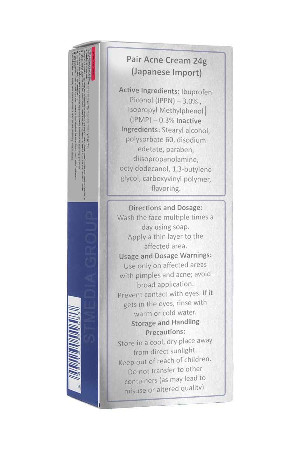 Generic Pair Acne Cream applied to cheek demonstrating spot treatment and calming of red blemish