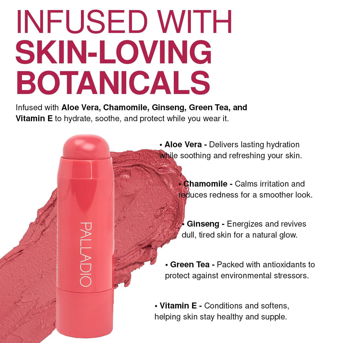 Palladio applying tint to cheek demonstrating fast, brush-free blending benefit