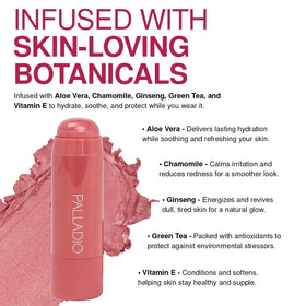 Palladio application on cheeks in hand demonstrating blendability and natural flush