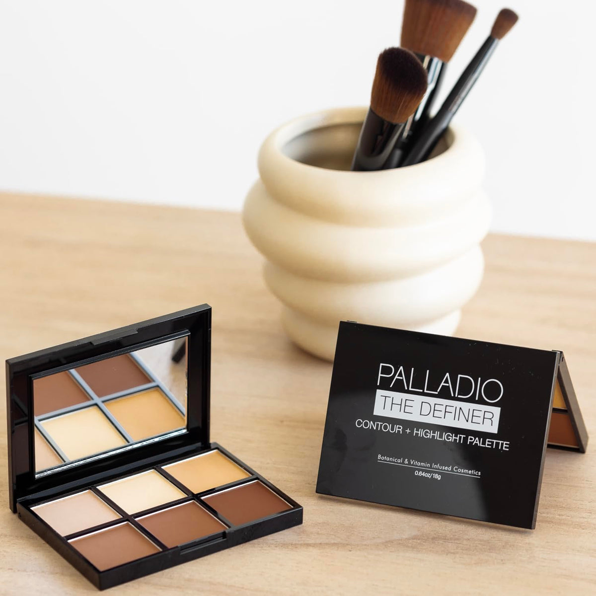 Palladio arm swatch multiple shades demonstrating buildable contour and highlight