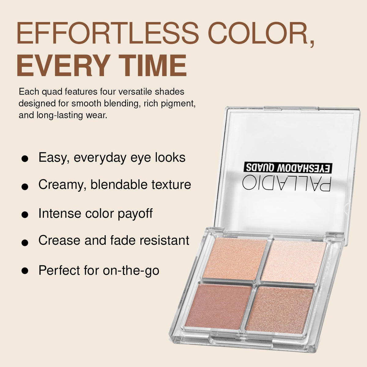 Palladio Ballerina applied on eyes for a soft daytime look with smooth blending