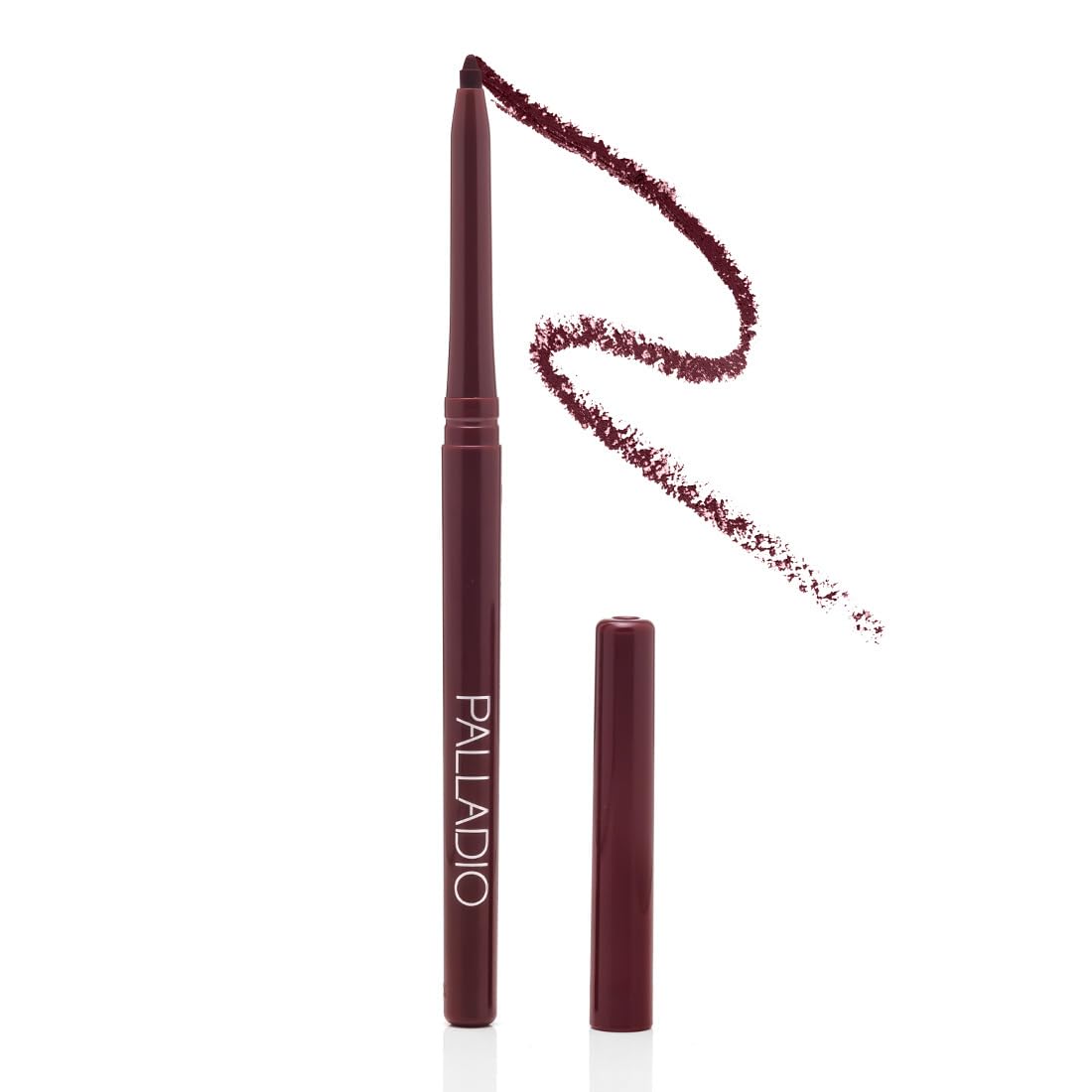 Palladio front view showing slim retractable lip liner and cap, travel-friendly