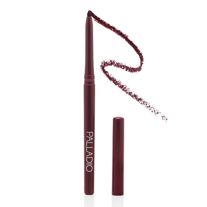 Palladio front view showing slim retractable lip liner and cap, travel-friendly
