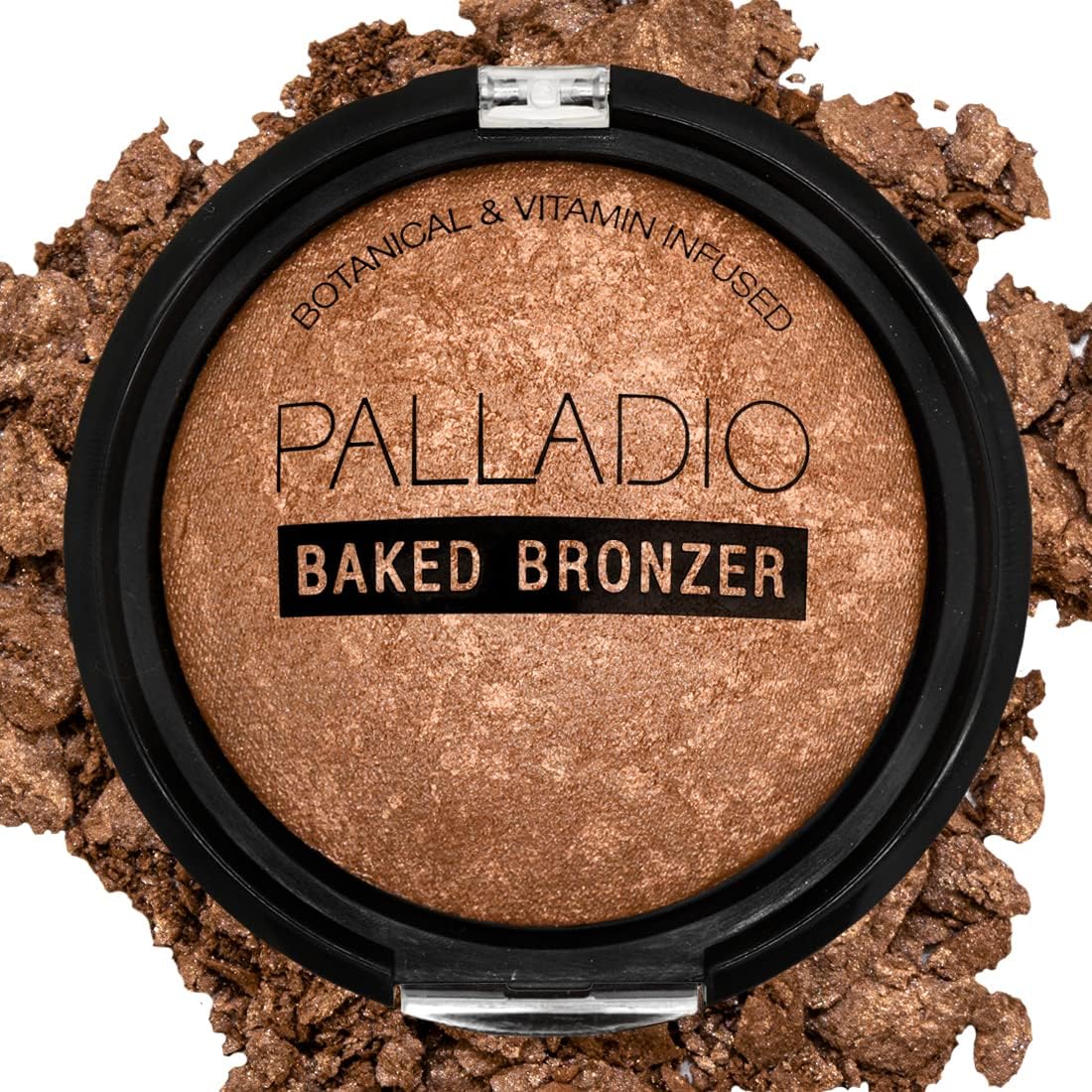 Palladio bronzer front compact showing product packaging and benefit of portable glow