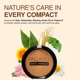 Palladio bronzer size scale compact in hand showing travel-friendly convenience