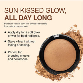 Palladio bronzer wet application effect showing intensified shimmer and deeper color