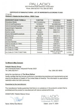 Palladio ingredients label highlighting vitamins and clean formulation