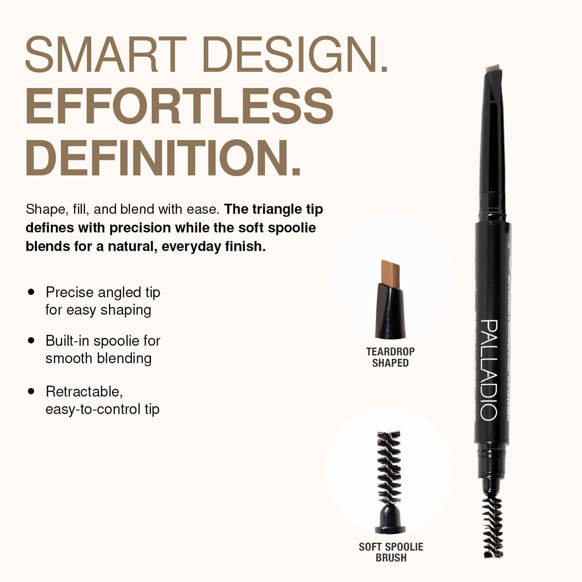 Palladio spoolie brush detail demonstrating blending and groomed brows