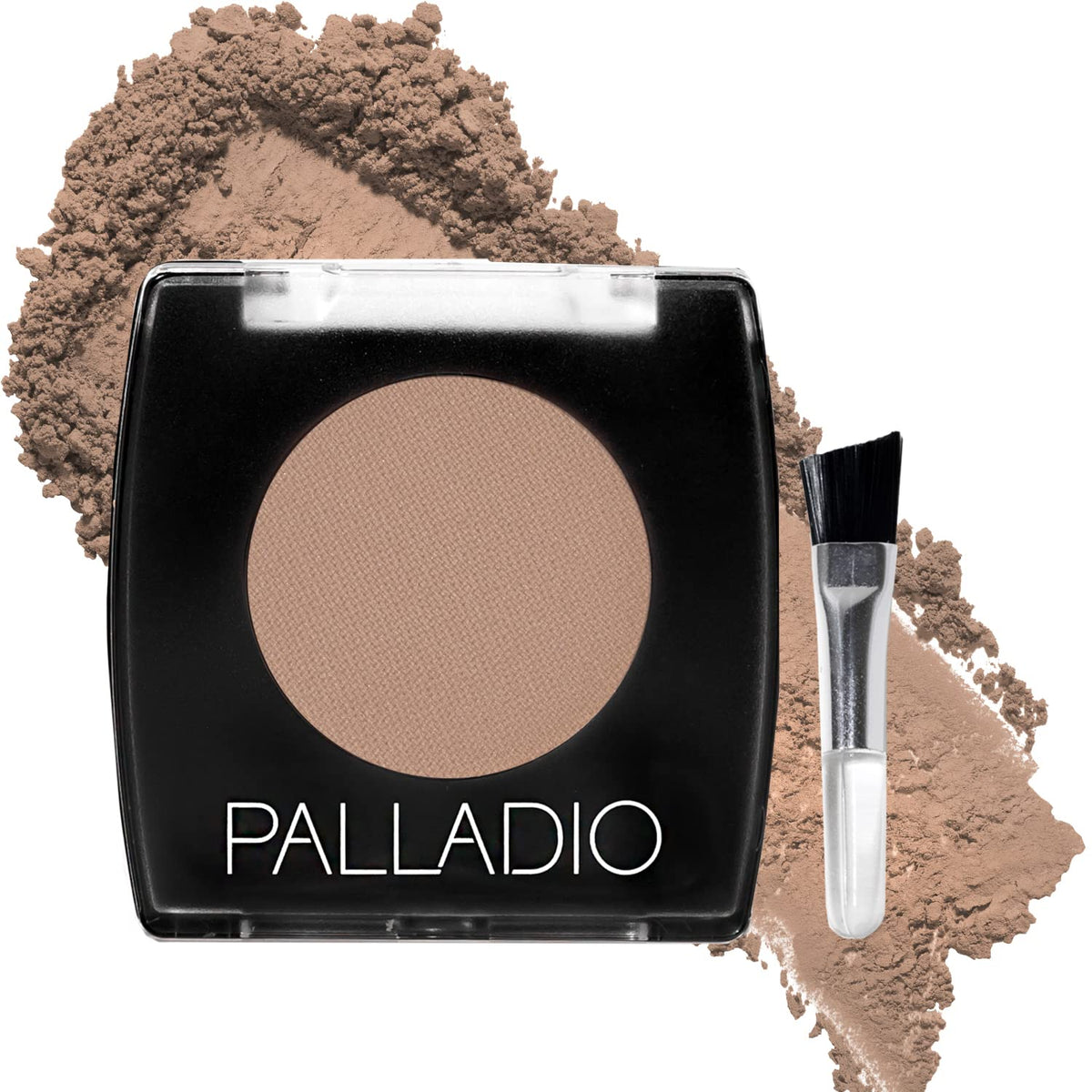 Palladio compact front view showing taupe brow powder and secure lid