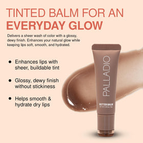 Palladio balm texture close-up highlighting creamy shea butter glide and shine