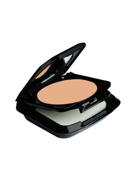 Palladio compact front view showing Laurel Nude shade and mirror for on-the-go convenience