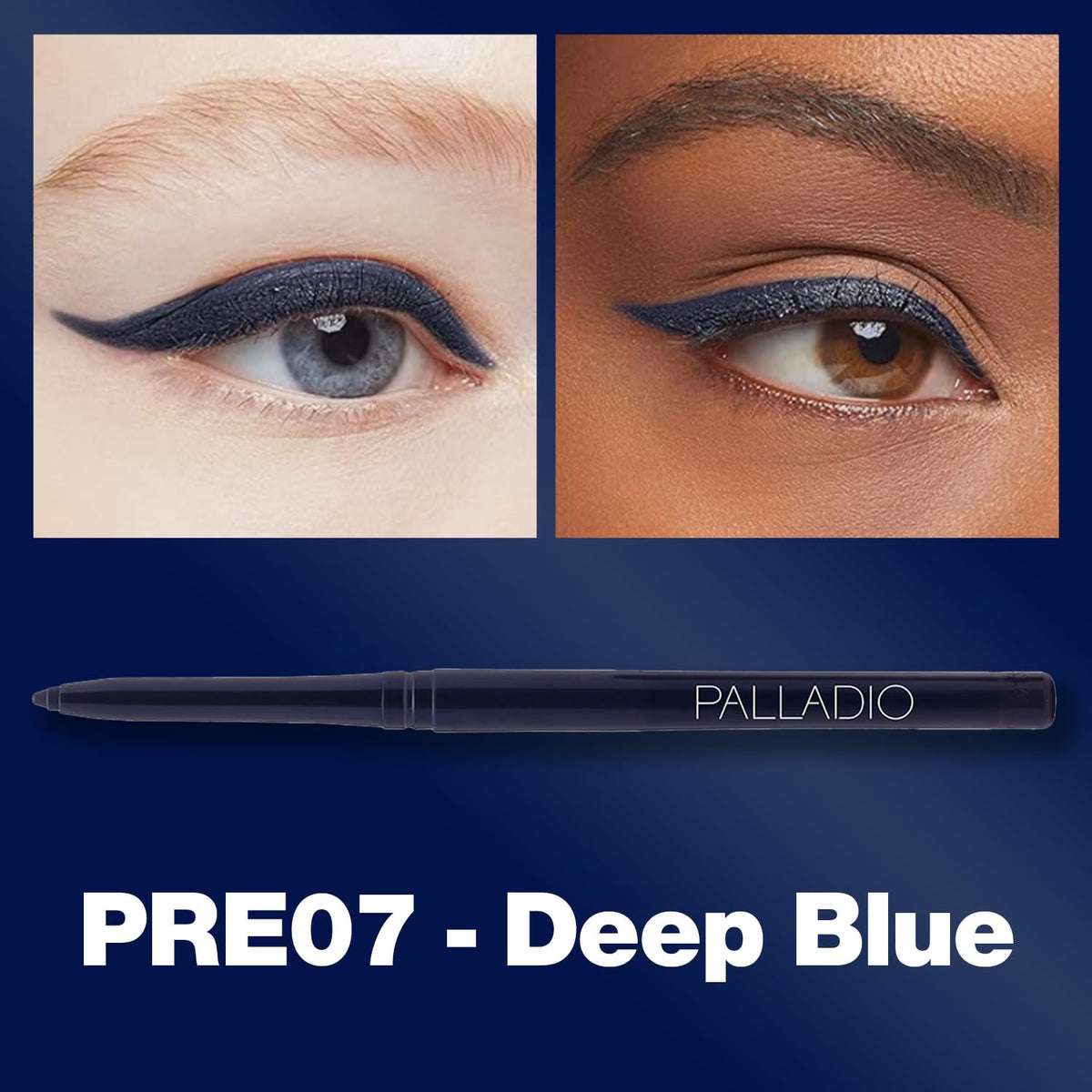 Palladio deep blue swatch on arm displaying rich pigment and smooth coverage