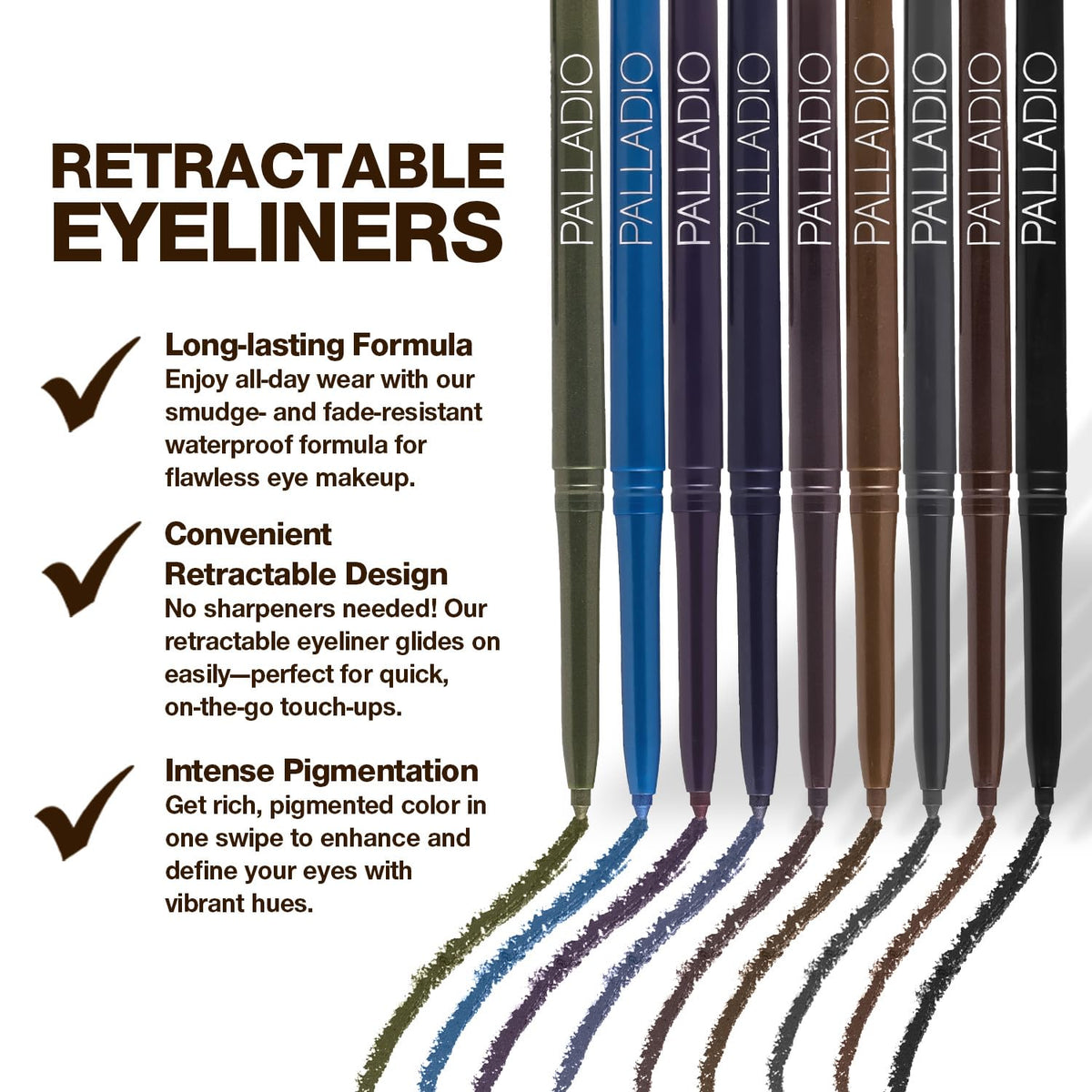 Palladio eyeliner applied on eye demonstrating precise line and long-wear benefit