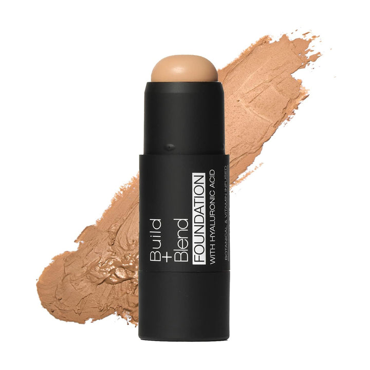 Palladio foundation stick front view showing almond shade and slim tube, portable benefit