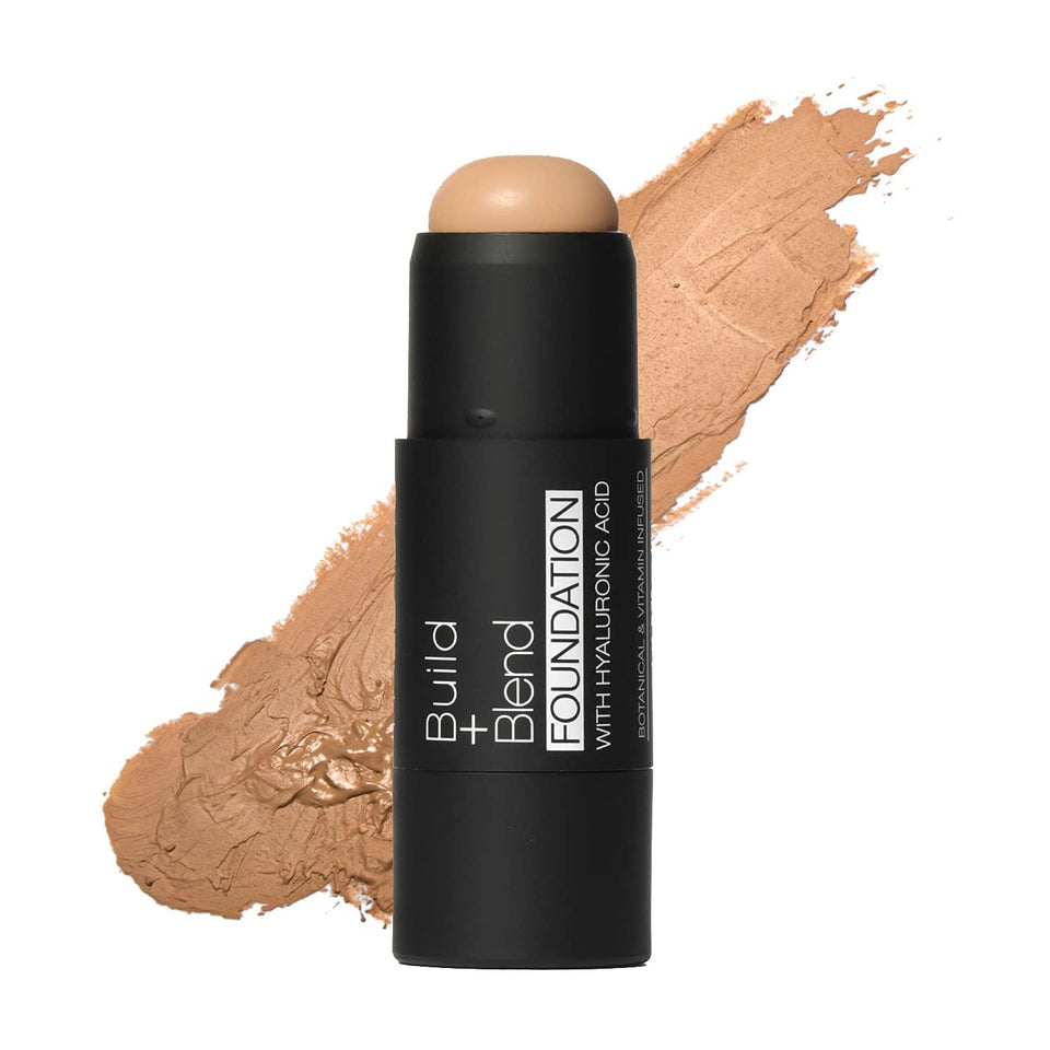 Palladio foundation stick front view showing almond shade and slim tube, portable benefit