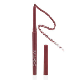 Palladio front packaging showing plum retractable lip liner and benefits