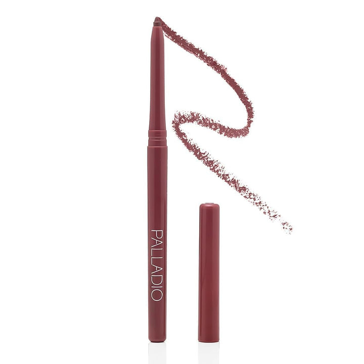 Palladio front packaging showing plum retractable lip liner and benefits