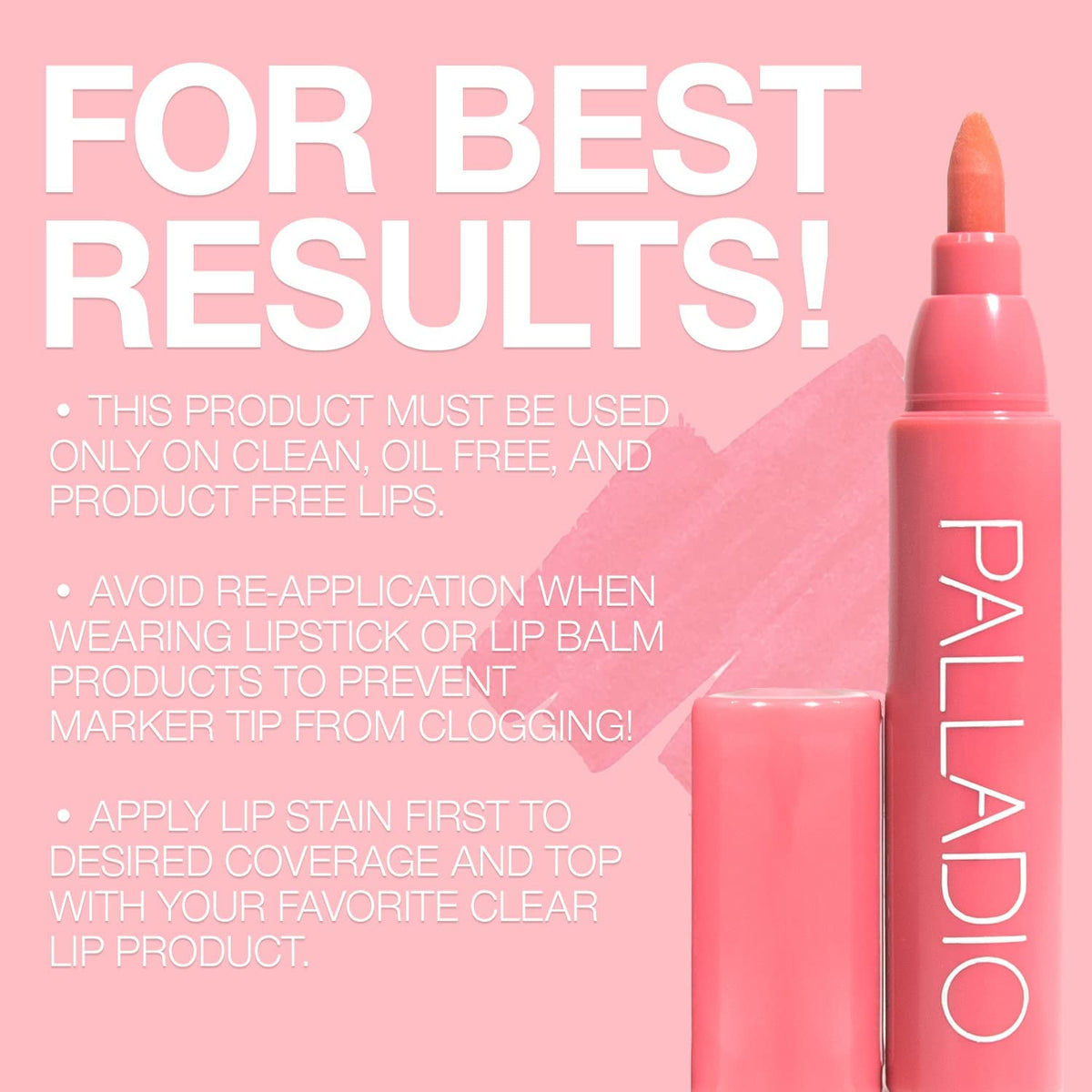 Palladio lip stain held in hand for scale to show compact travel-friendly size benefit.
