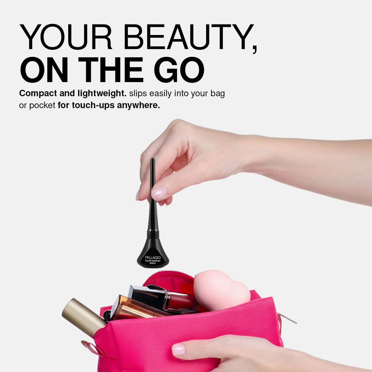 Palladio bottle styled on vanity implying daily use and beauty routine benefit