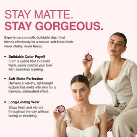 Blush brush picking up Palladio Matte Blush for easy application and buildable color