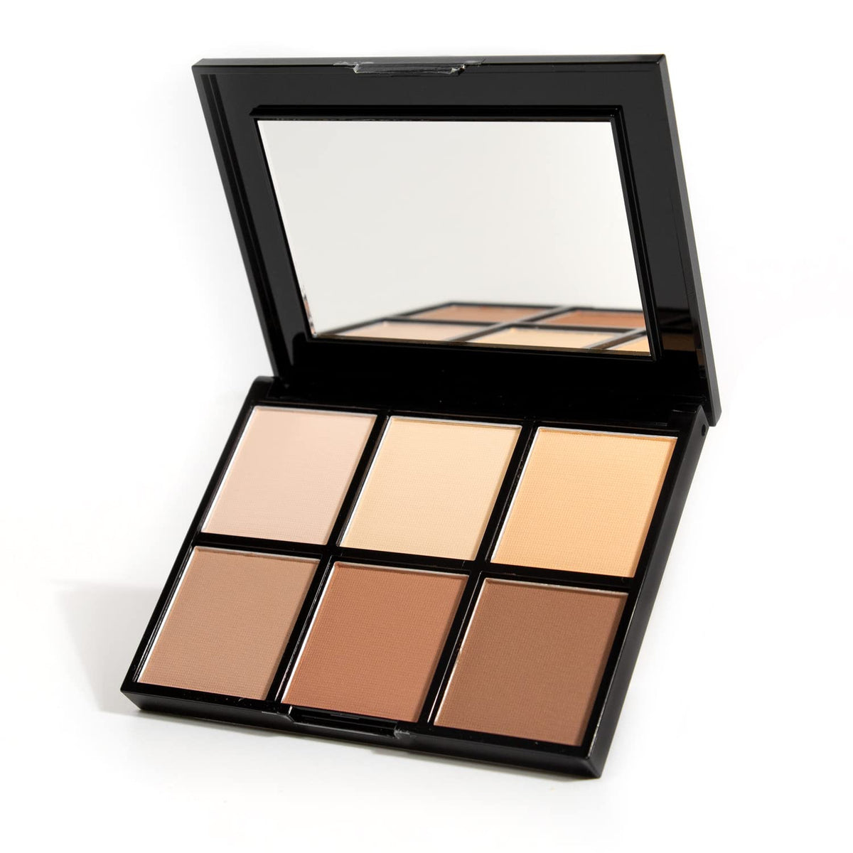 Palladio palette front view showing six shades and compact mirror for travel convenience