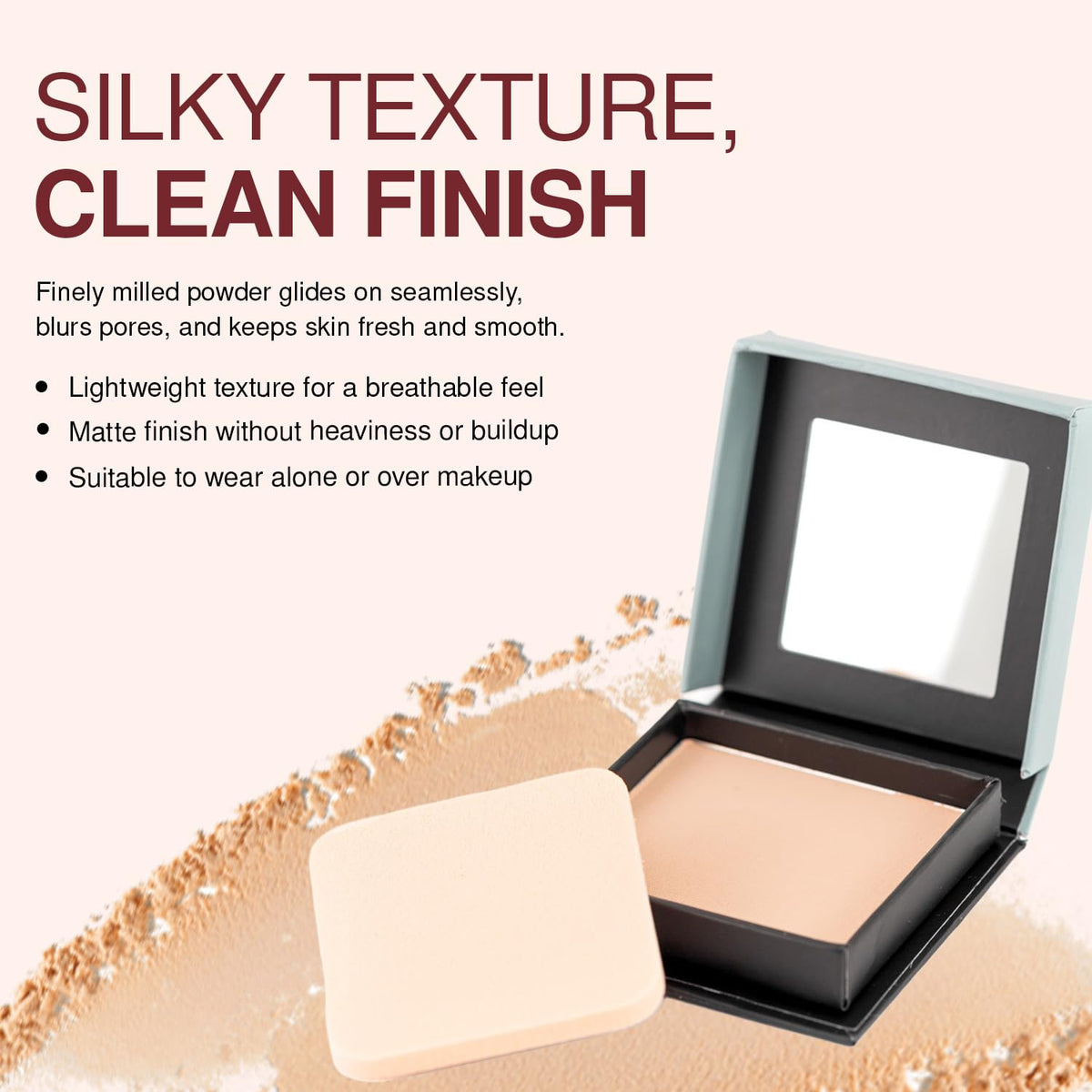 Palladio compact held in hand to show size and easy purse portability