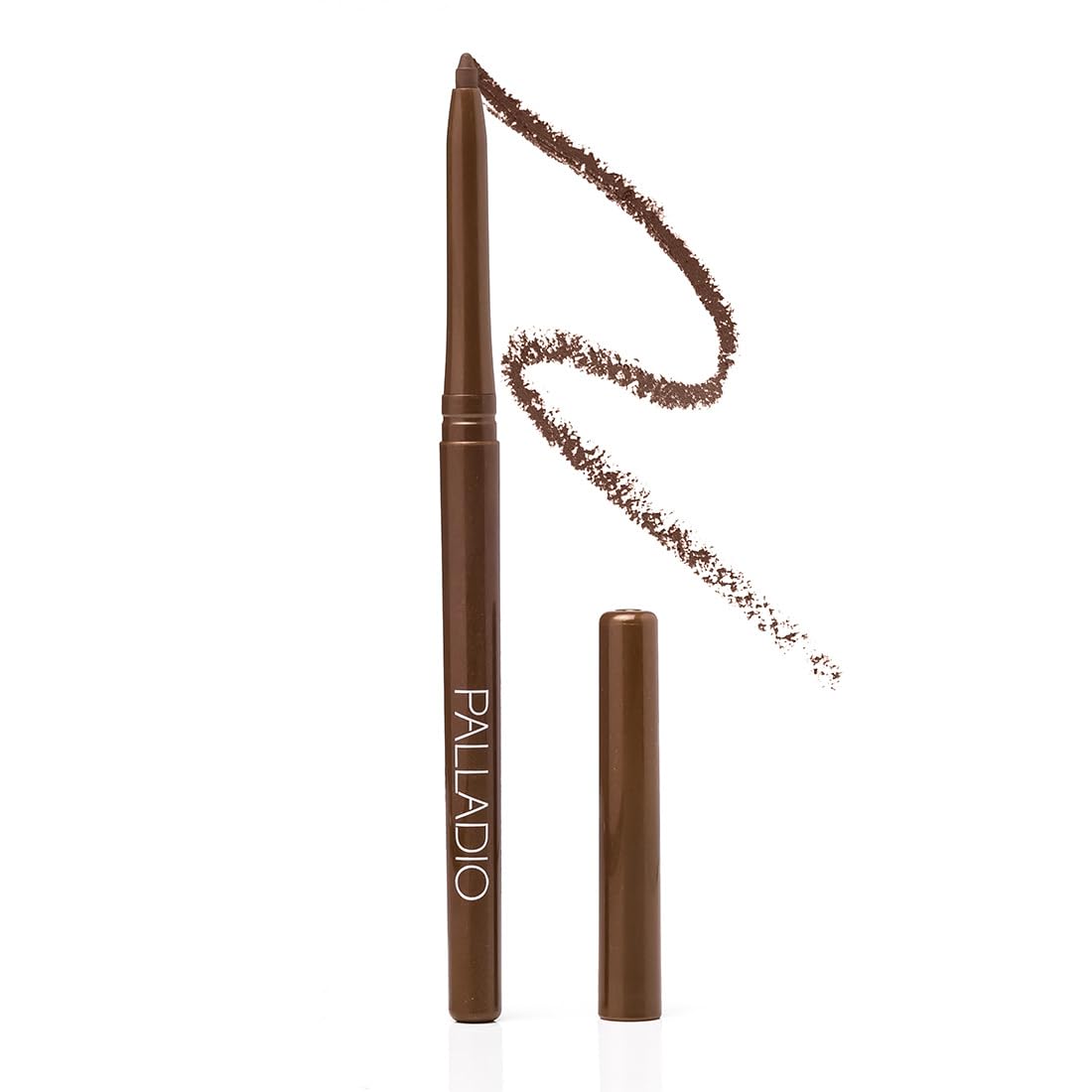Palladio front packaging showing Brownie retractable eyeliner and compact design benefit