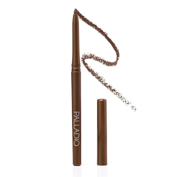 Palladio front packaging showing Brownie retractable eyeliner and compact design benefit