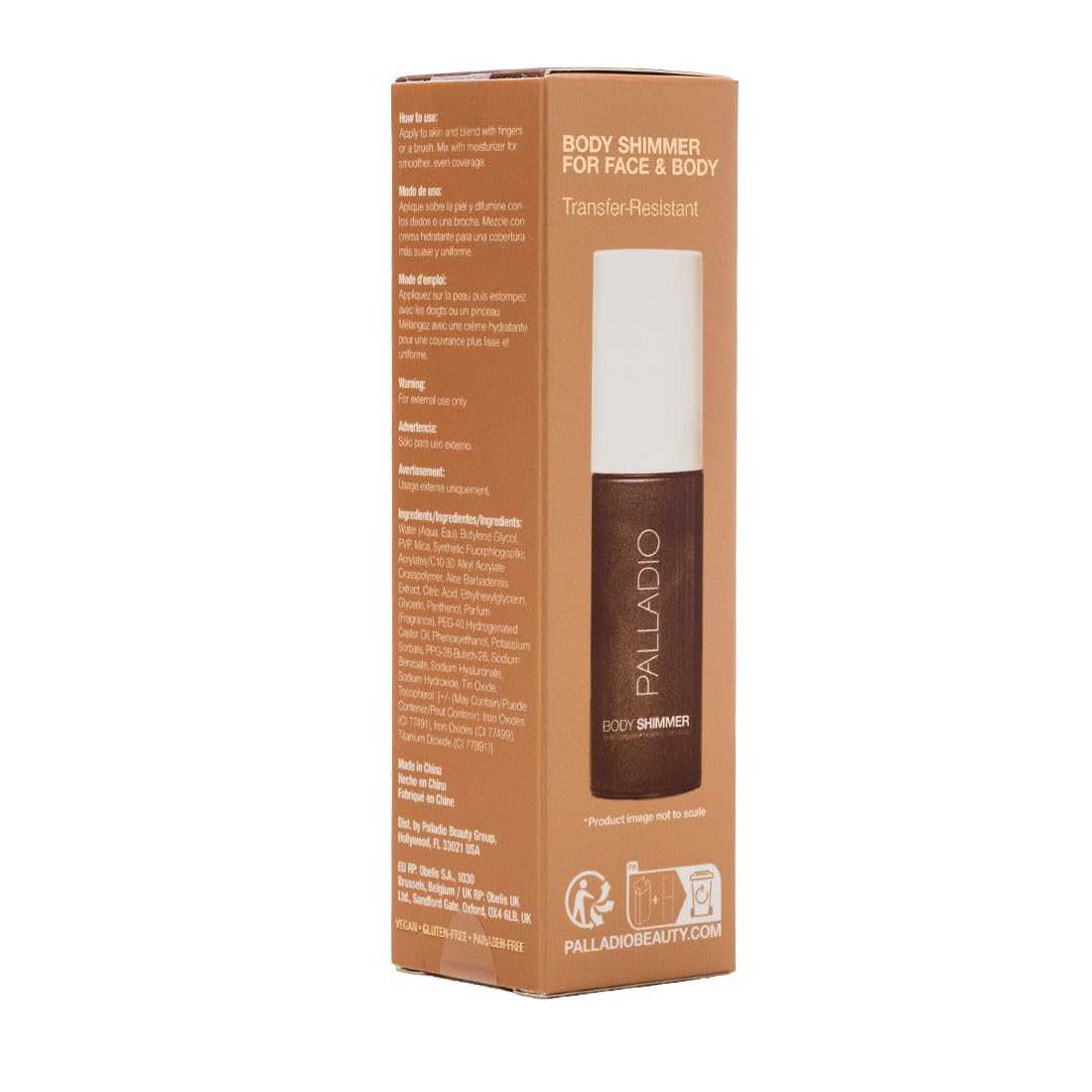 Palladio bottle beside common items showing compact travel-friendly benefit