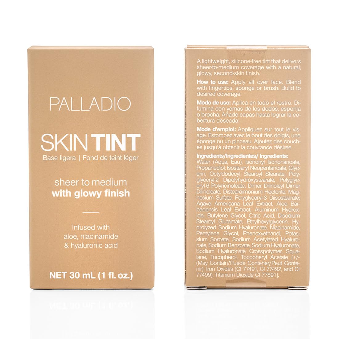 Palladio split image before and after demonstrating visible tone evening benefit
