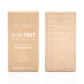 Close-up of skin finish after Palladio showing dewy, blurred texture
