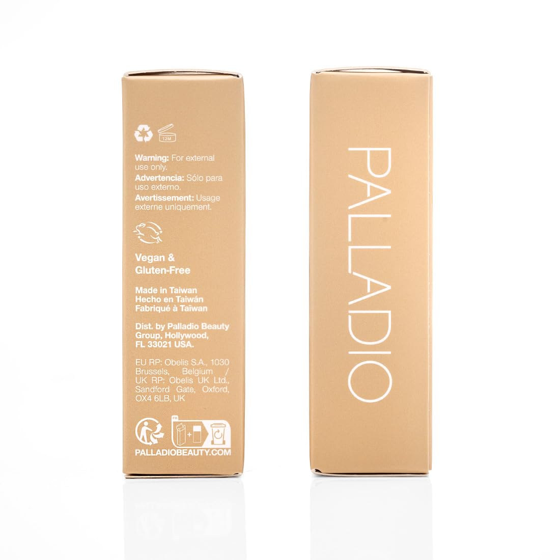 Palladio label close-up listing skin-loving ingredients and benefits